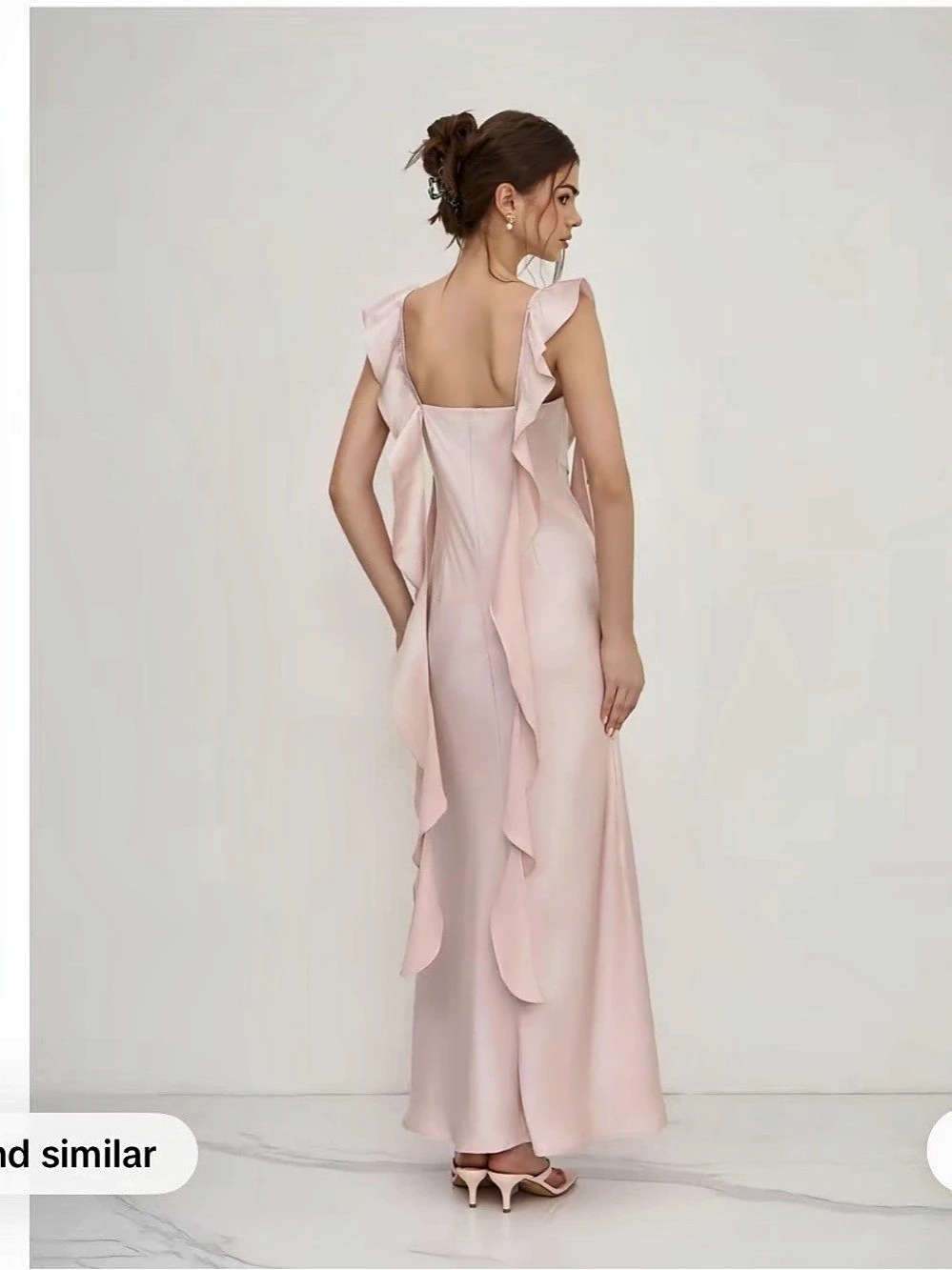 Cider Cowl Neck Solid Ruffle Hem Ruched Maxi Dress Ruffle Hem Ruched Pink Maxi - Picture 3 of 5
